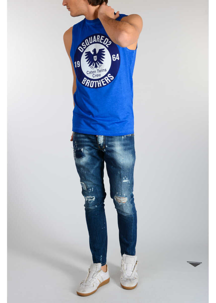 Tricouri DSQUARED2 Cotton Tank Top With Frontal Print Blue Barbati (BM 19546826) 4