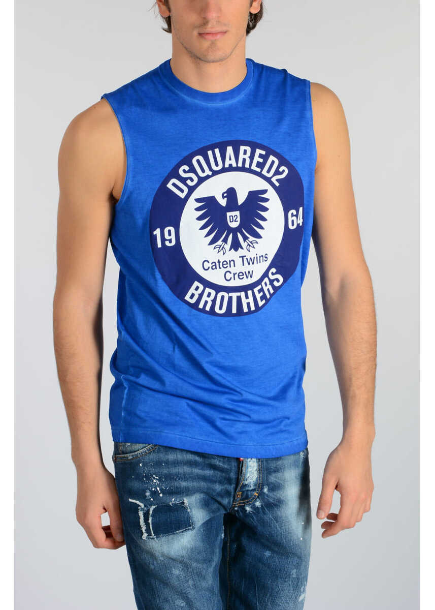 Tricouri DSQUARED2 Cotton Tank Top With Frontal Print Blue Barbati (BM 19546826) 1