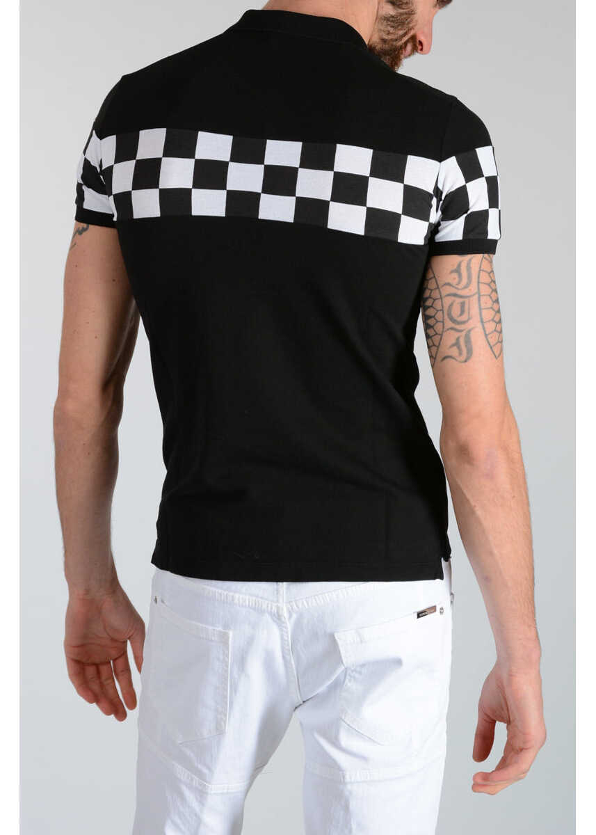Tricouri Polo DSQUARED2 Hopsack Cotton Polo With Checked Detail Black Barbati (BM 19546832) 2