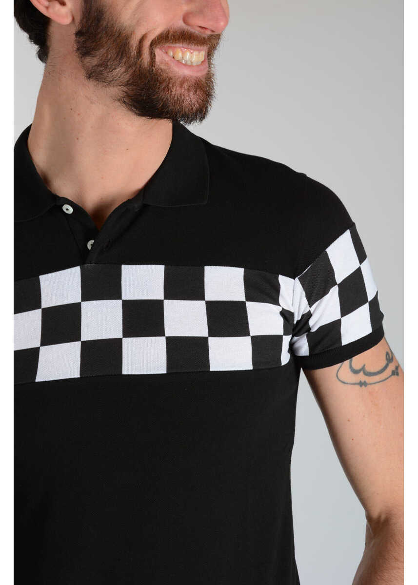 Tricouri Polo DSQUARED2 Hopsack Cotton Polo With Checked Detail Black Barbati (BM 19546832) 3