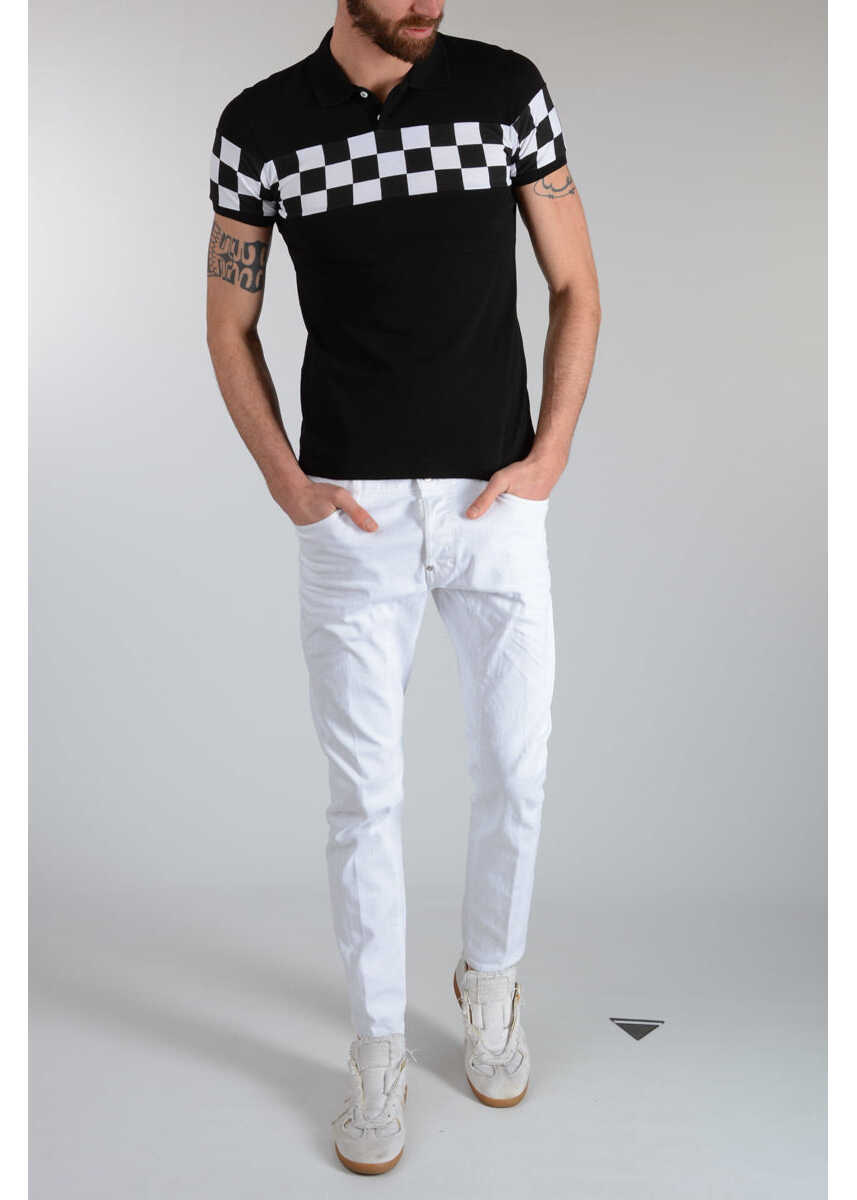 Tricouri Polo DSQUARED2 Hopsack Cotton Polo With Checked Detail Black Barbati (BM 19546832) 4