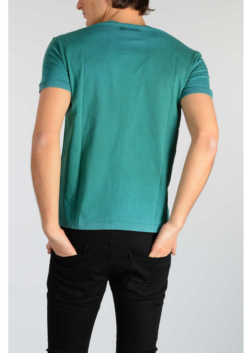 Tricouri DSQUARED2 Printed V Neck T-Shirt Green Barbati (BM 19546901) 2