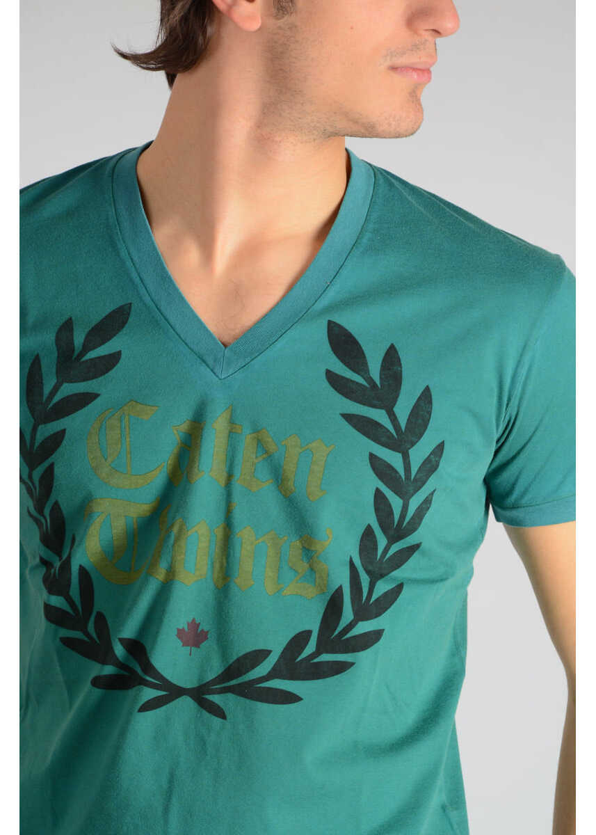 Tricouri DSQUARED2 Printed V Neck T-Shirt Green Barbati (BM 19546901) 3