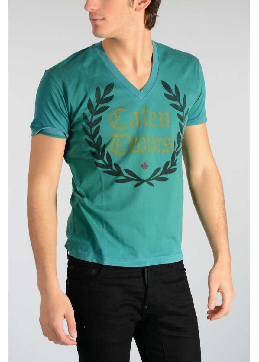 Tricouri DSQUARED2 Printed V Neck T-Shirt Green Barbati (BM 19546901) 1