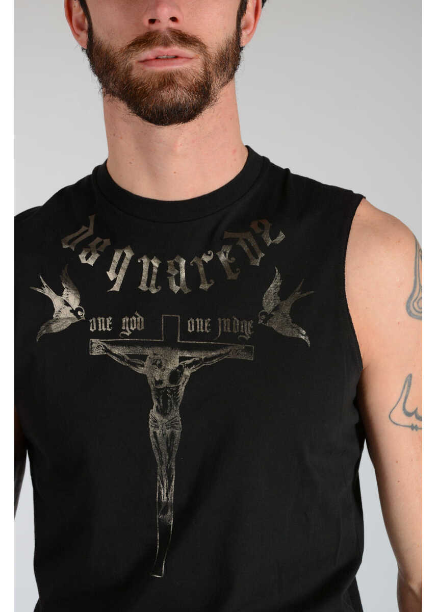 Tricouri DSQUARED2 Gothic Printed Cotton Tank Top Black Barbati (BM 19546910) 3