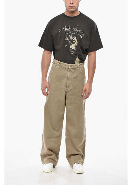 Blugi drepti 1989 STUDIO Wide Leg Chicago Jeans With Suede Patch 28Cm Beige Barbati (BM 19549958) 3