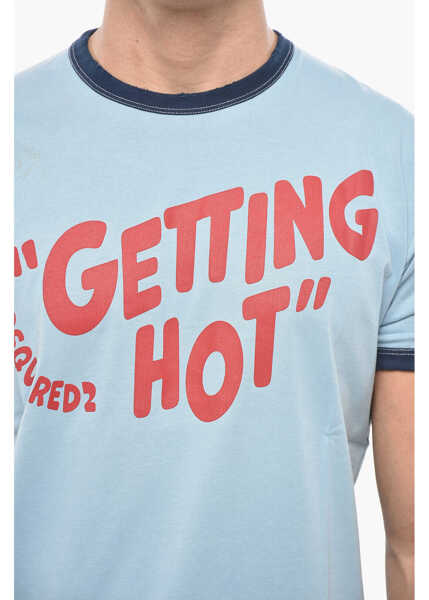 Tricouri DSQUARED2 Crew Neck Getting Hot T-Shirt With Constrasting Edges Light Blue Barbati (BM 19549961) 3