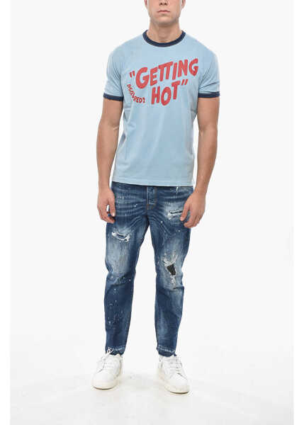 Tricouri DSQUARED2 Crew Neck Getting Hot T-Shirt With Constrasting Edges Light Blue Barbati (BM 19549961) 4