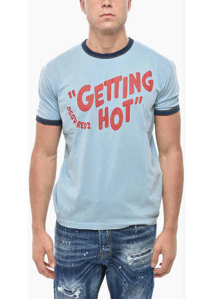 Tricouri DSQUARED2 Crew Neck Getting Hot T-Shirt With Constrasting Edges Light Blue Barbati (BM 19549961) 1