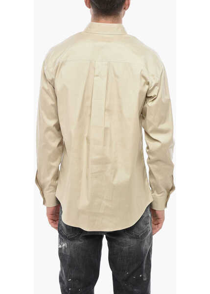 Camasi casual DSQUARED2 Dropped Shoulder College Shirt With Flocked Logo Beige Barbati (BM 19549967) 2