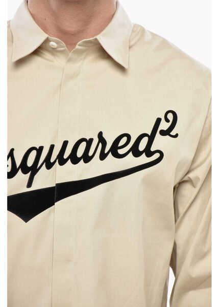 Camasi casual DSQUARED2 Dropped Shoulder College Shirt With Flocked Logo Beige Barbati (BM 19549967) 3