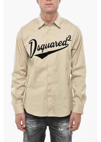 Camasi casual DSQUARED2 Dropped Shoulder College Shirt With Flocked Logo Beige Barbati (BM 19549967) 1