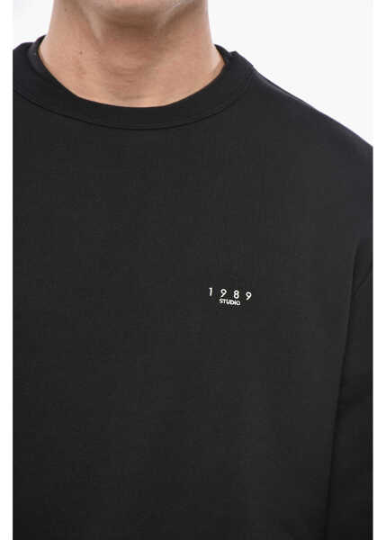 Bluze de trening 1989 STUDIO Crew Neck Brushed Cotton Sweatshirt With Embroidered Logo Black Barbati (BM 19549991) 3