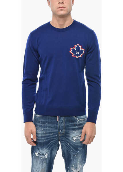 Pulovere DSQUARED2 Crew Neck Leaf Virgin Wool Sweater Blue Barbati (BM 19550009) 1