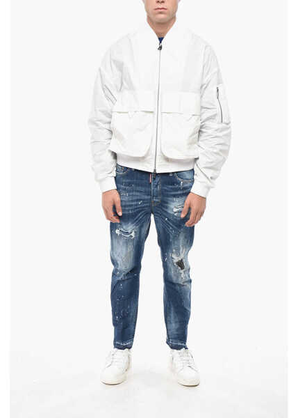 Bomber jacket DSQUARED2 Nylon Bomber Jacket With Utility Pockets White Barbati (BM 19550018) 4