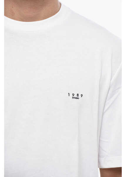 Tricouri 1989 STUDIO Crew Neck Cotton T-Shirt With Embroidered Logo White Barbati (BM 19550156) 3