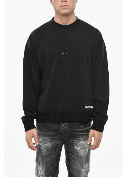 Tricouri DSQUARED2 Crew Neck Relaxed Fit T-Shirt With Ribbed Edges Black Barbati (BM 19550159) 1