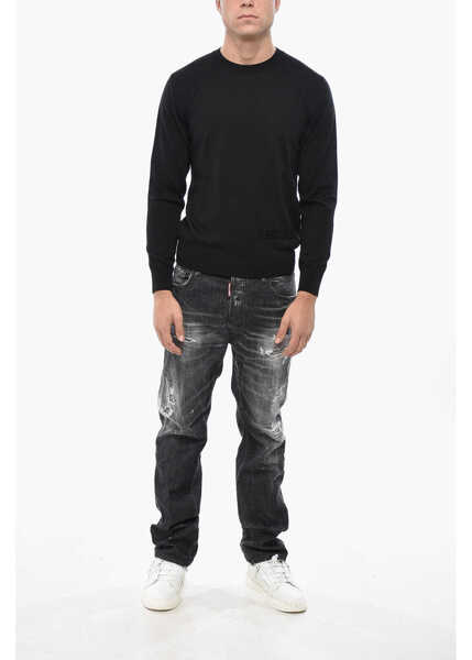 Pulovere DSQUARED2 Virgin Wool Crew Neck Sweater With Flocked Logo Black Barbati (BM 19550753) 4