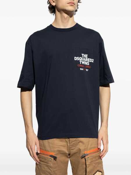 Tricouri DSQUARED2 Crew Neck Loose Fit T-Shirt With Breast-Pocket Blue Barbati (BM 19550762) 3