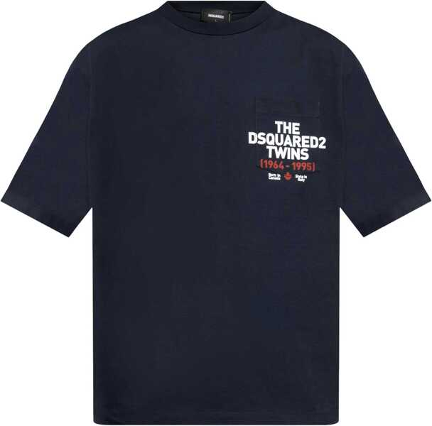 Tricouri DSQUARED2 Crew Neck Loose Fit T-Shirt With Breast-Pocket Blue Barbati (BM 19550762) 1