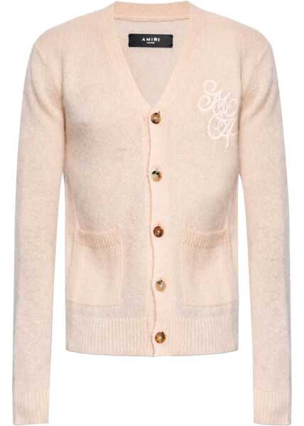 Cardigane AMIRI Solid Color V-Neck Swirl Cardigan With Embroidered Logo Pink Barbati (BM 19550801) 1