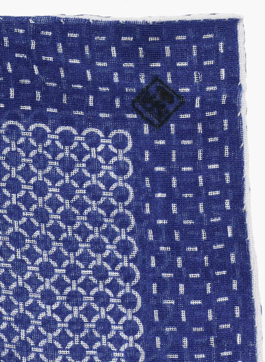 Esarfe CORNELIANI Patterned Linen Pocket Square Blue Barbati (BM 19550816) 2
