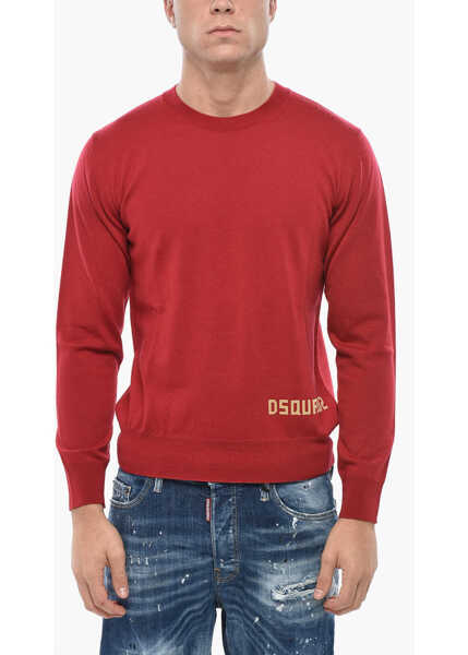 Pulovere DSQUARED2 Crew Neck Virgin Wool Sweater With Flocked Logo Red Barbati (BM 19550912) 1