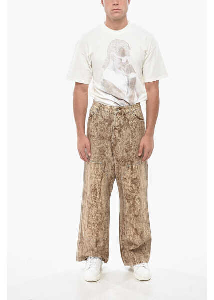 Pantaloni casual 1989 STUDIO Wide Leg Flocked Denim Carpenter Pants Beige Barbati (BM 19550957) 3