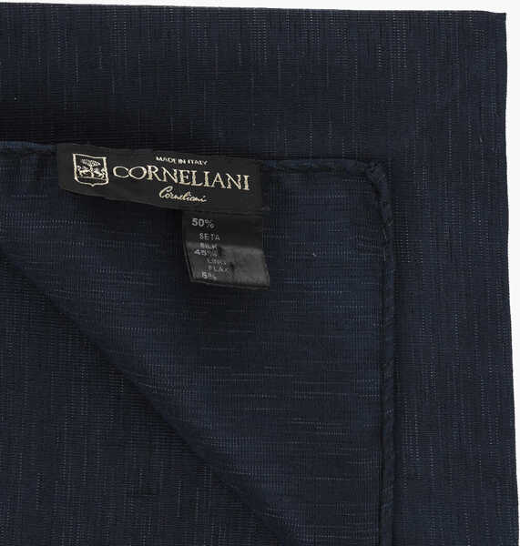 Esarfe CORNELIANI Silk And Linen Solid Pocket Square With Lurex Details Blue Barbati (BM 19551008) 3