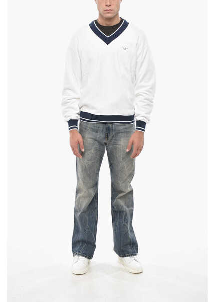 Bluze de trening 1989 STUDIO V Neck Brushed Cotton Sweatshirt With Contrasting Details White Barbati (BM 19551182) 4