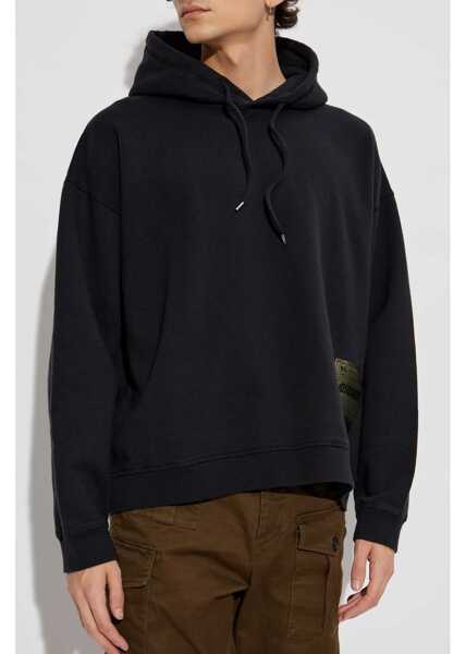 Bluze de trening DSQUARED2 Fleeced Cotton Hoodie With Logo Patch Black Barbati (BM 19551353) 3