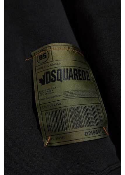 Bluze de trening DSQUARED2 Fleeced Cotton Hoodie With Logo Patch Black Barbati (BM 19551353) 5