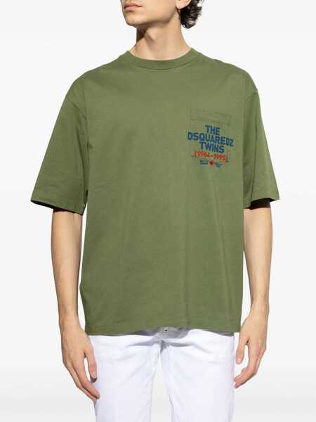 Tricouri DSQUARED2 Crew Neck Loose Fit T-Shirt With Breast-Pocket Military Green Barbati (BM 19551383) 3