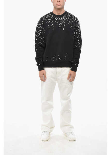 Bluze de trening 1989 STUDIO Crew Neck Brushed Cotton Sweatshirt With Rhinestones Black Barbati (BM 19551533) 4