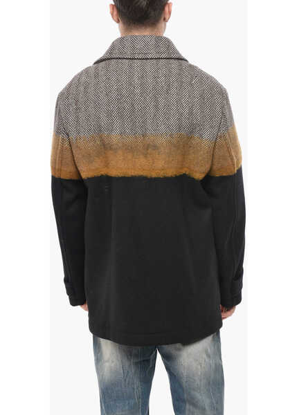 Paltoane Dries Van Noten Wool Blend Ranner Coat With Color Block Motif Brown Barbati (BM 19551626) 2