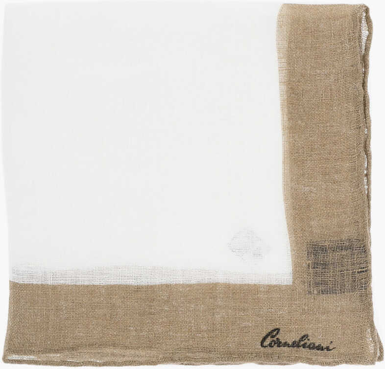 Esarfe CORNELIANI Linen Pocket Square With Contrasting Edge White Barbati (BM 19551629) 1