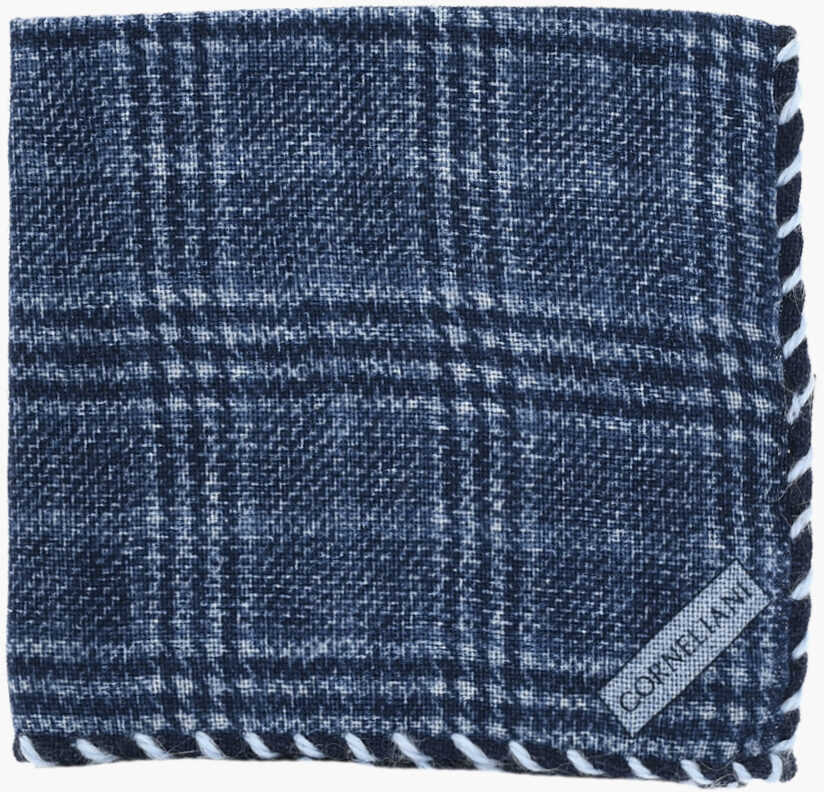 Esarfe CORNELIANI Checked Wool Pocket Square Blue Barbati (BM 19555178) 1