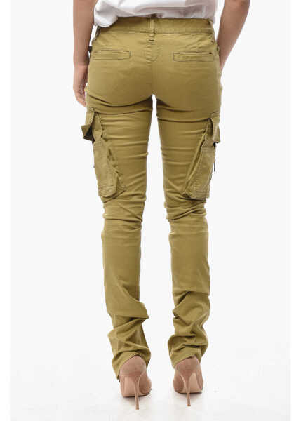 Pantaloni casual DSQUARED2 Stretch Cotton Flared Cargo Pants With Ankle Zip Green Femei (BM 19555343) 2
