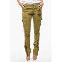 Pantaloni casual Stretch Cotton Flared Cargo Pants With Ankle Zip Femei