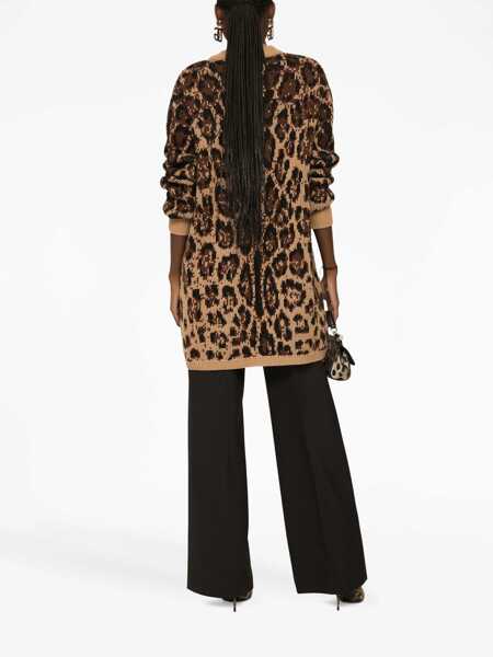 Cardigane Dolce & Gabbana Animal Patterned Cashmere Blend Cardigan With V-Neck Brown Femei (BM 19555346) 4
