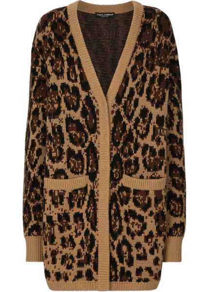 Cardigane Dolce & Gabbana Animal Patterned Cashmere Blend Cardigan With V-Neck Brown Femei (BM 19555346) 1