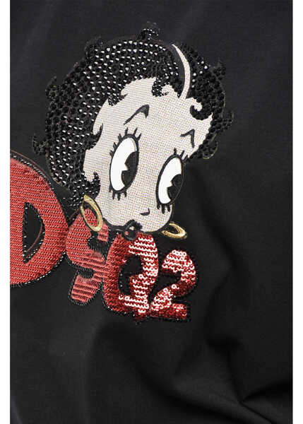 Tricouri DSQUARED2 Crew Neck Betty Boop T-Shirt With Sequined Embroidery Black Femei (BM 19555349) 3