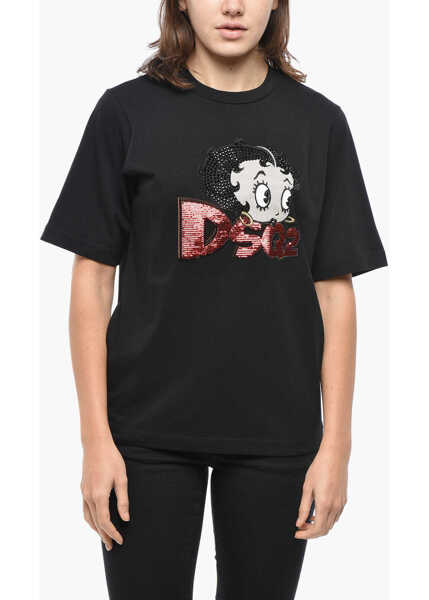Tricouri DSQUARED2 Crew Neck Betty Boop T-Shirt With Sequined Embroidery Black Femei (BM 19555349) 1