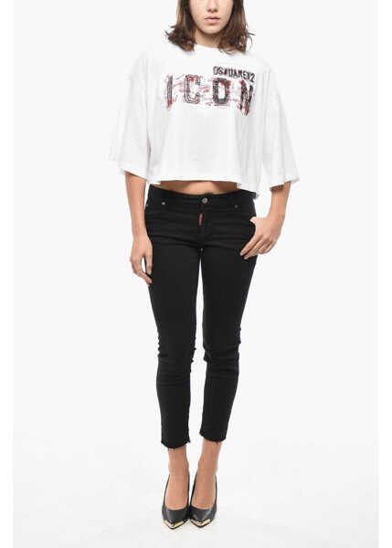 Tricouri DSQUARED2 Printed Icon Cropped Fit T-Shirt White Femei (BM 19555358) 4