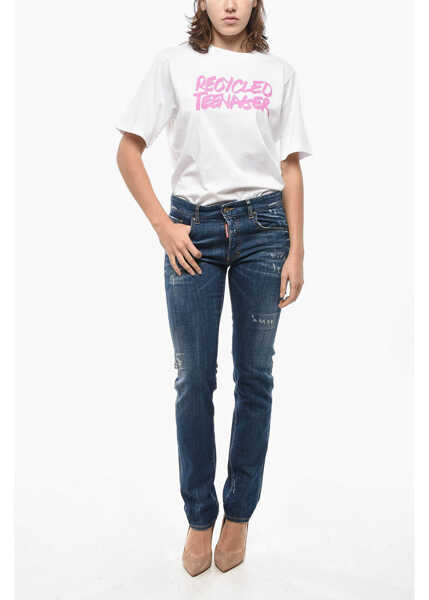 Blugi drepti DSQUARED2 Vintage Effect Stretch Denim 24/7 Jeans 17Cm Blue Femei (BM 19555361) 4