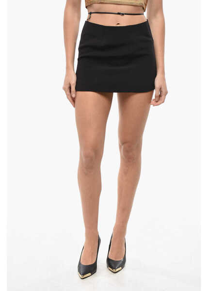 Fuste scurte DSQUARED2 Icon Solid Color Mini Skirt With Leather Detail Black Femei (BM 19555373) 1