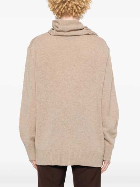 Pulovere Stella McCartney Cashmere Blend Crew-Neck Sweater Featuring An Integrated Sca Beige Femei (BM 19555382) 4