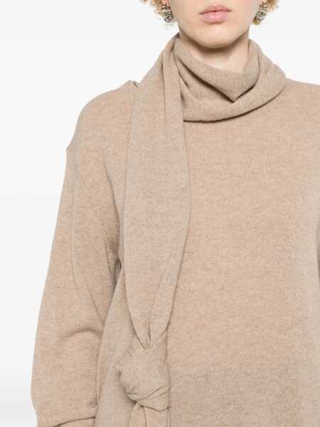 Pulovere Stella McCartney Cashmere Blend Crew-Neck Sweater Featuring An Integrated Sca Beige Femei (BM 19555382) 5
