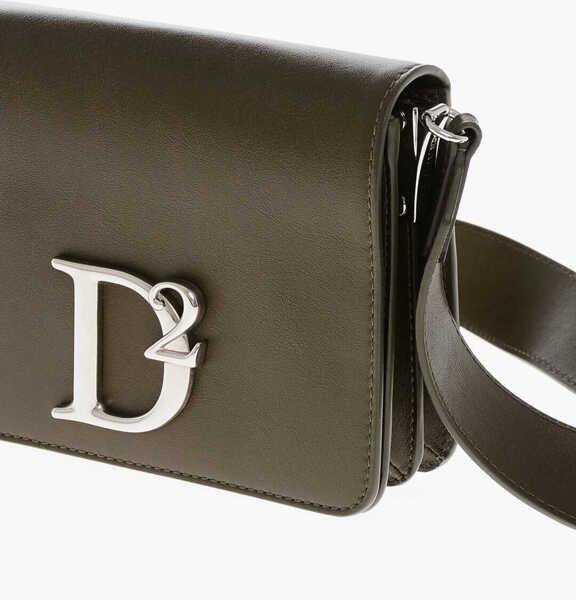 Genti tip postas DSQUARED2 Leather Crossbody Bag With Silver-Tone Metal Monogram Military Green Femei (BM 19555394) 3