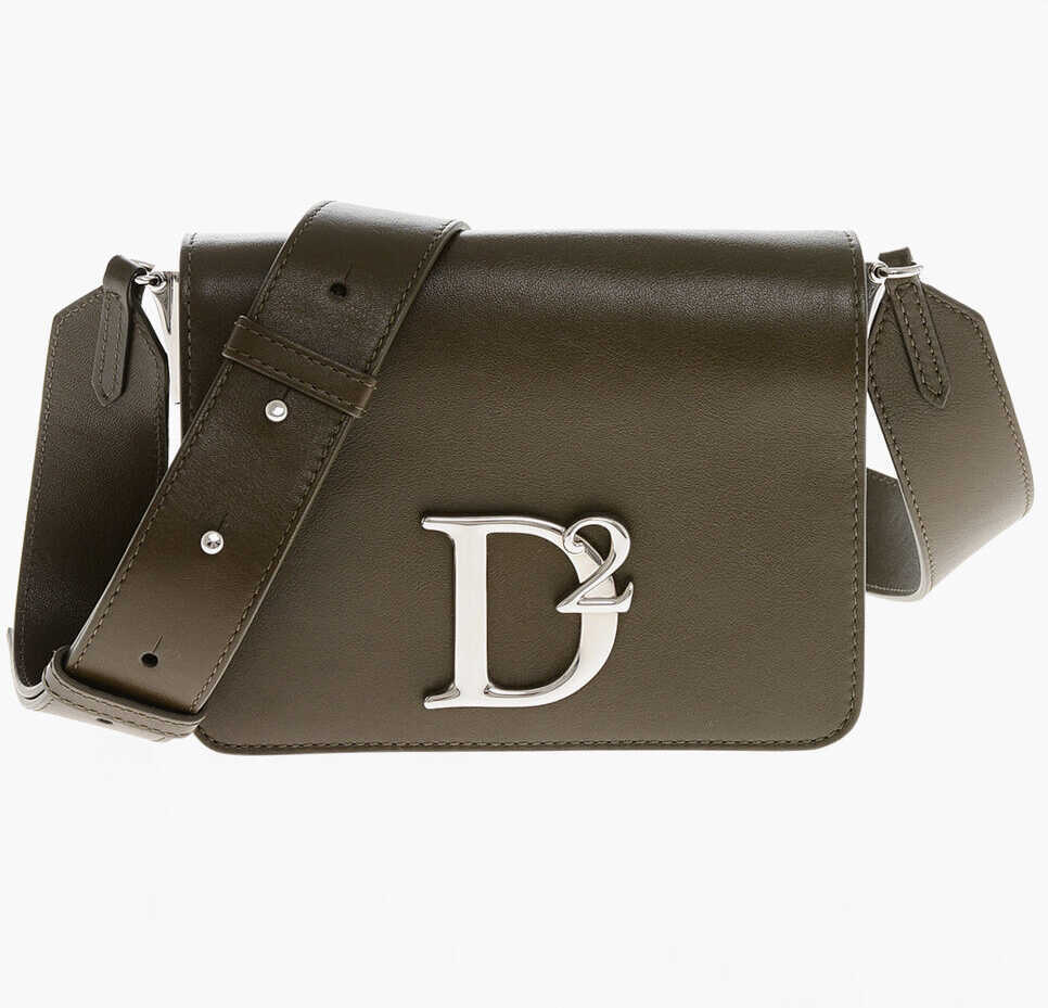 Genti tip postas DSQUARED2 Leather Crossbody Bag With Silver-Tone Metal Monogram Military Green Femei (BM 19555394) 1
